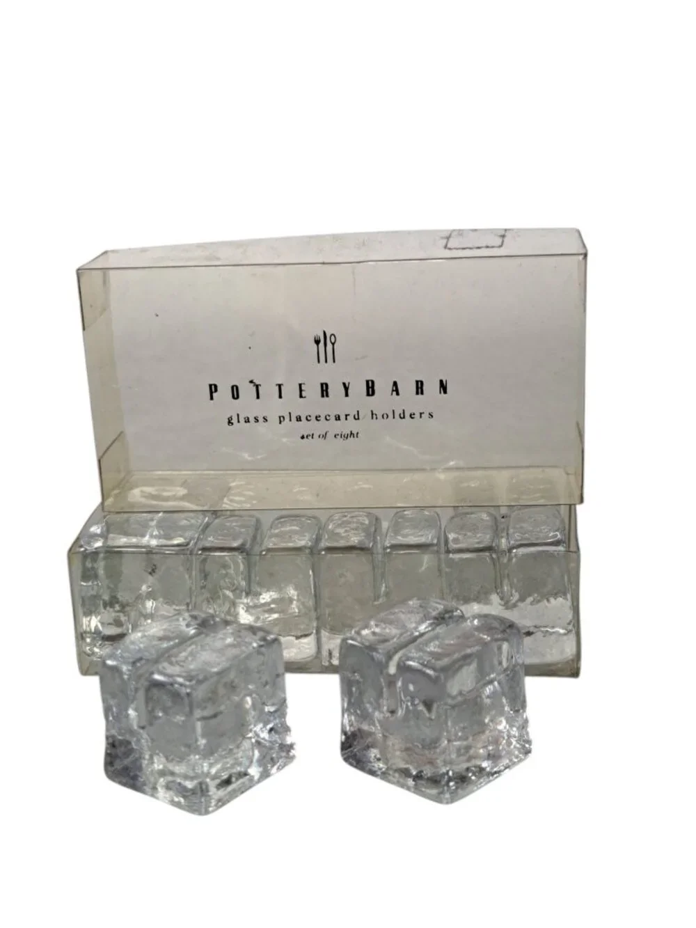 Pottery Barn Placecard Holders Clear Glass Cubes Wedding Shower Display Set 8